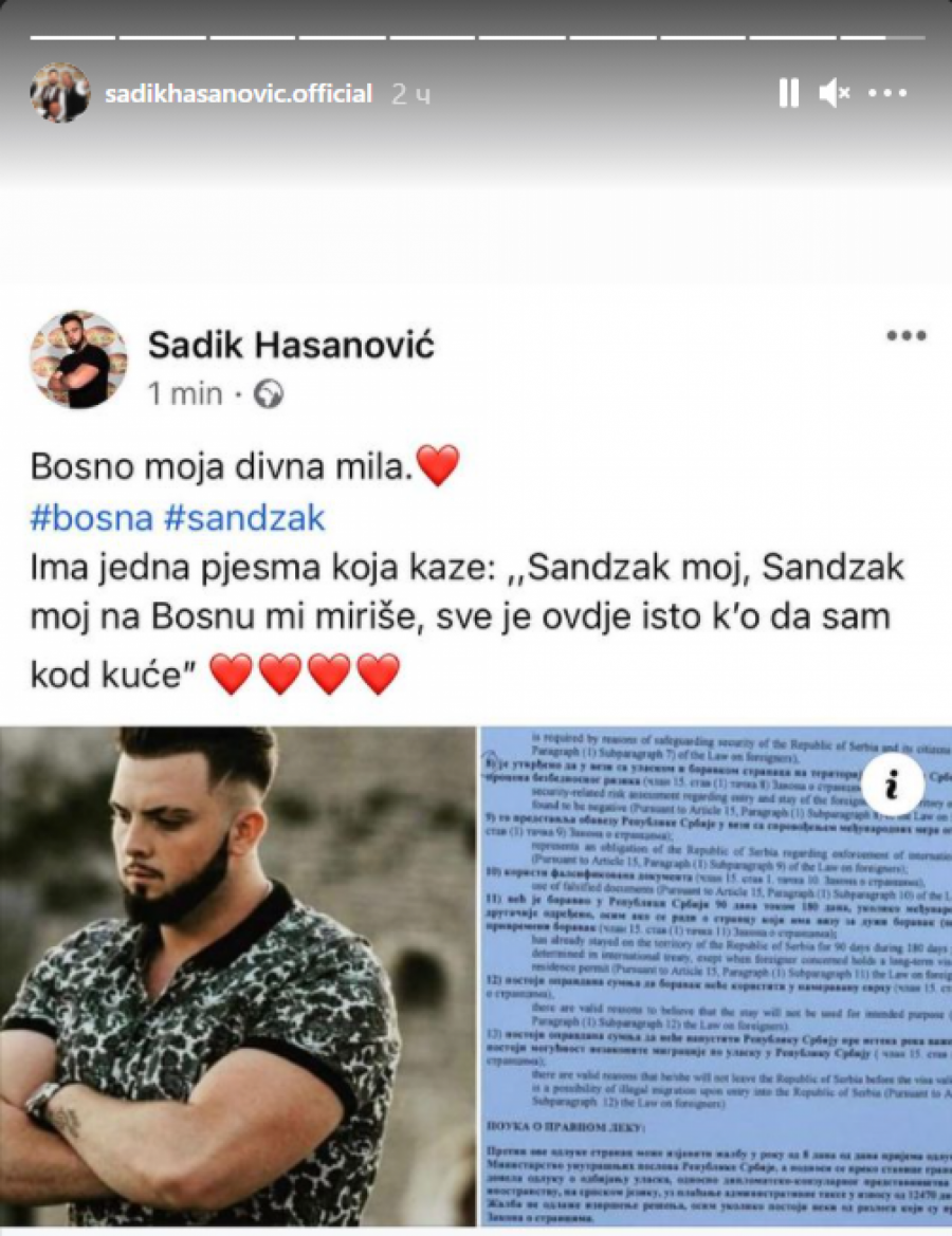 DOŽIVOTNO MU JE ZABRANJEN U SRBIJI! Oglasio se Sadik Hasanović nakon vraćanja sa granice, a porukom će ponovo razbesneti sve! (FOTO)
