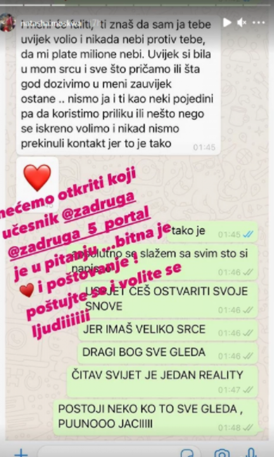 SVE SE RAZOTKRILO! Isplivala prepiska budućeg učesnika Zadruge 5 i Nataše Moskve (FOTO)