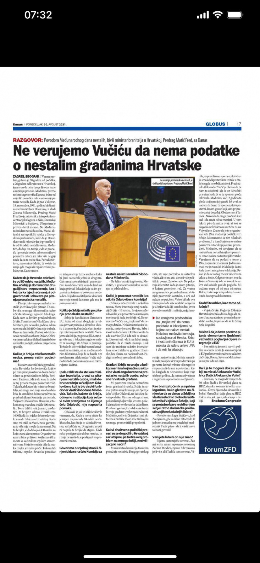 ĐILASOVA NOVINA MARINIKINIM STOPAMA List Danas objavio intervju sa bivšim ministrom branitelja Hrvatske, optužili Srbe za gnusne stvari