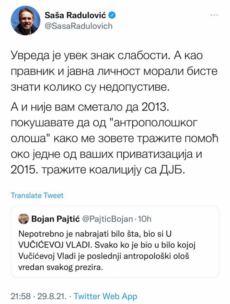 SAŠA RADULOVIĆ OTKRIO PAJTIĆEVE TAJNE Đilasov i Jeremićev saradnik mi je tražio pomoć za ličnu privatizaciju!