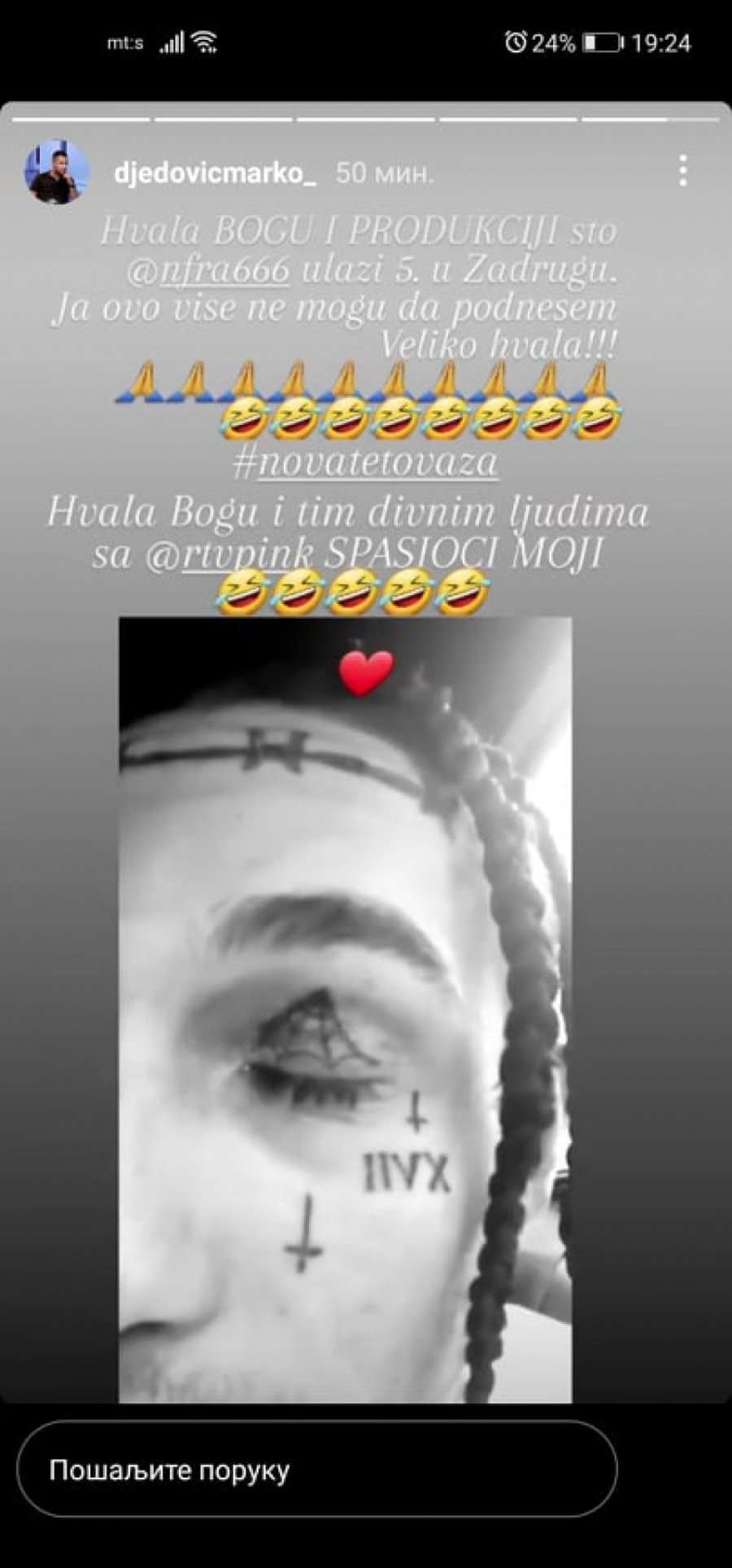 FRAN PUJAS URADIO NOVU TETOVAŽU NA LICU Sprema se za ulazak u 