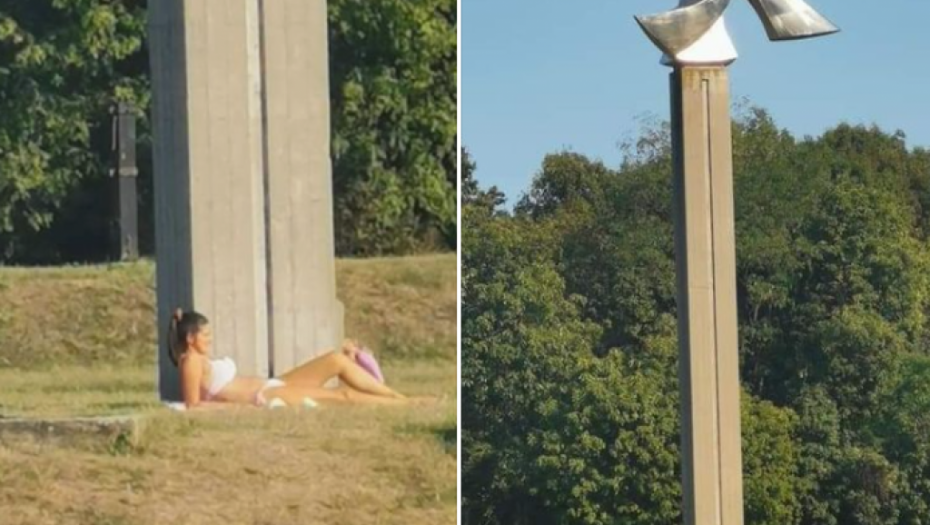 SKANDAL U MEMORIJALNOM KOMPLEKSU U JAJINCIMA Devojka se skinula i sunčala na mestu na kom je stradalo hiljade Srba (FOTO)
