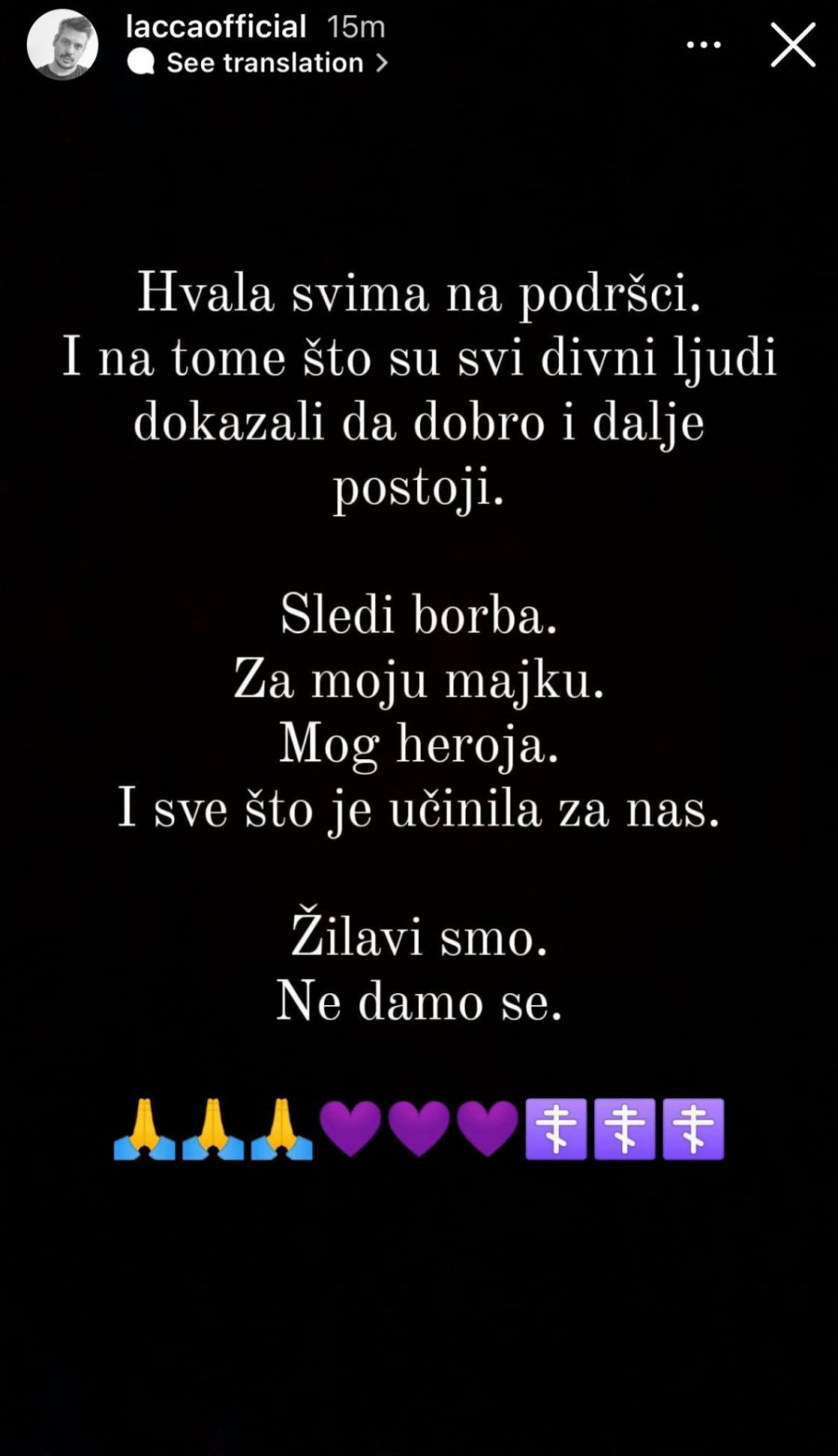 SLEDI BORBA, NE DAMO SE! Sin Marine Tucaković se oglasio povodom njenog pogoršanog zdravstvenog stanja! (FOTO)