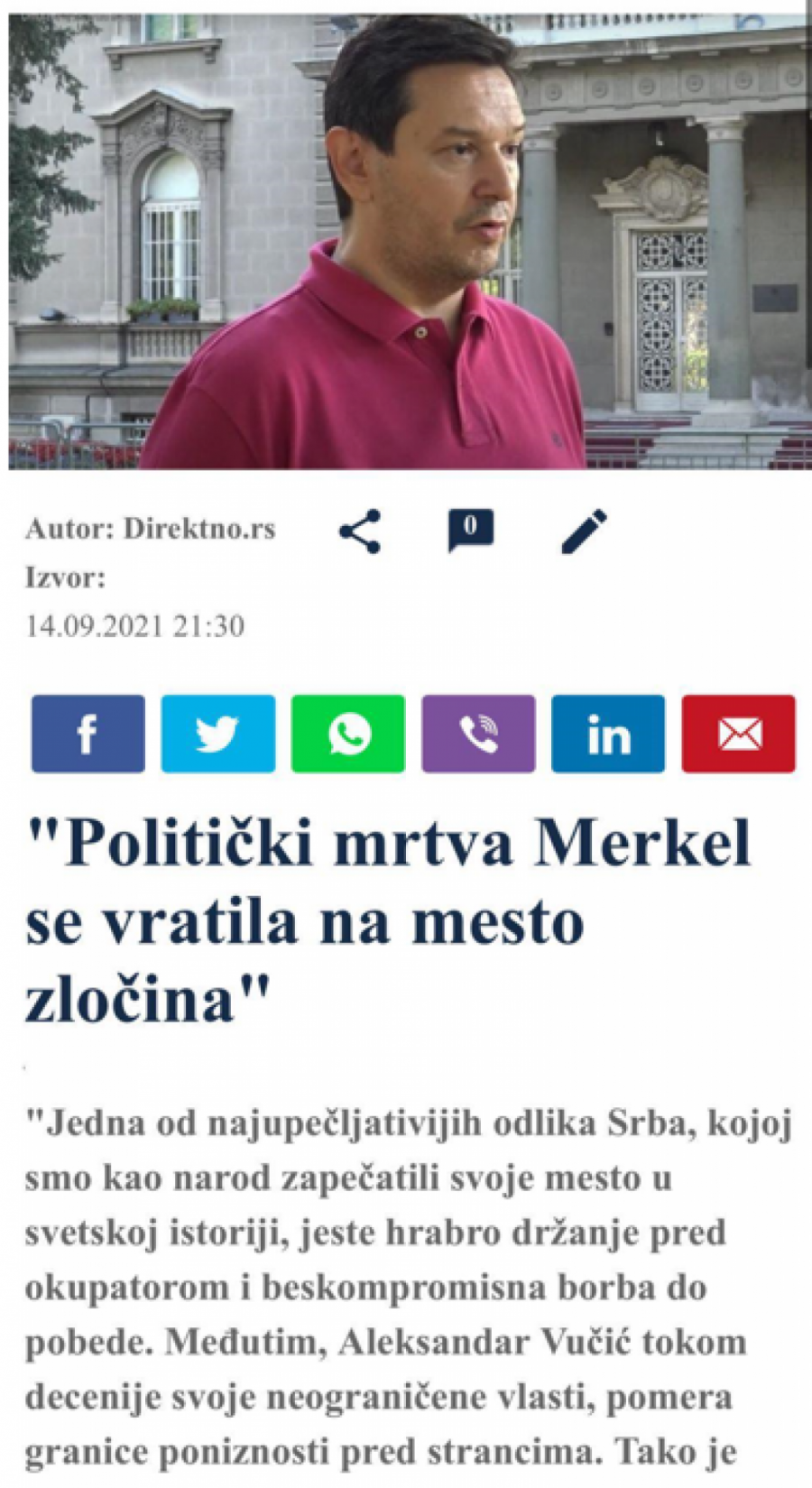 ĐILASOV POTRČKO ZA DNEVNICU VREĐA MERKELOVU Šarović: Politički mrtva Angela se vratila na mesto zločina! (FOTO)