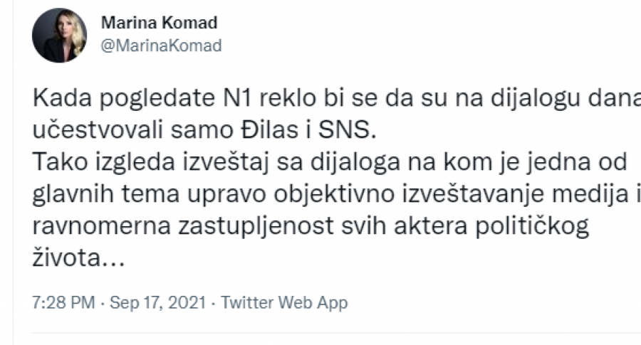 TADIĆEVA PORTPAROLKA UPROPASTILA ĐILASA: Kada pogledate N1 reklo bi se da su na dijalogu danas učestvovali samo on i SNS