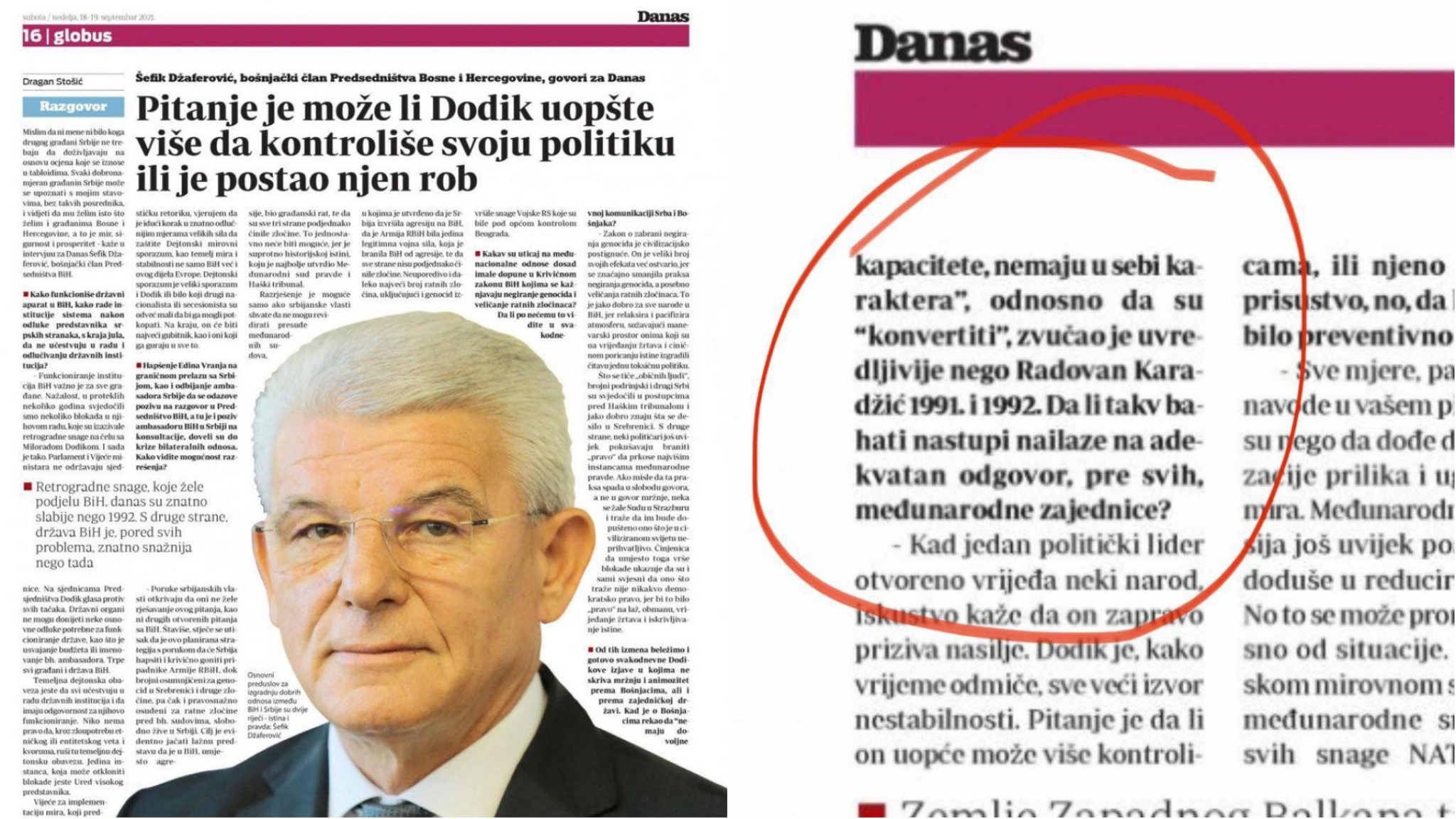 ĐILASOVA NOVINA DALA INTERVJU DŽAFEROVIĆU NA DVE STRANE Njegov novinar jedva dočekao da vređa Srbe: Dodik je bahat