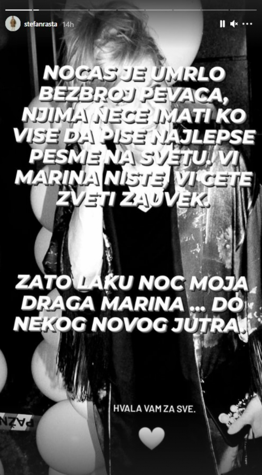 URADILA MU JE JEDAN OD NAJVEĆIH HITOVA Rasta se emotivnim rečima oprostio od Marine Tucaković
