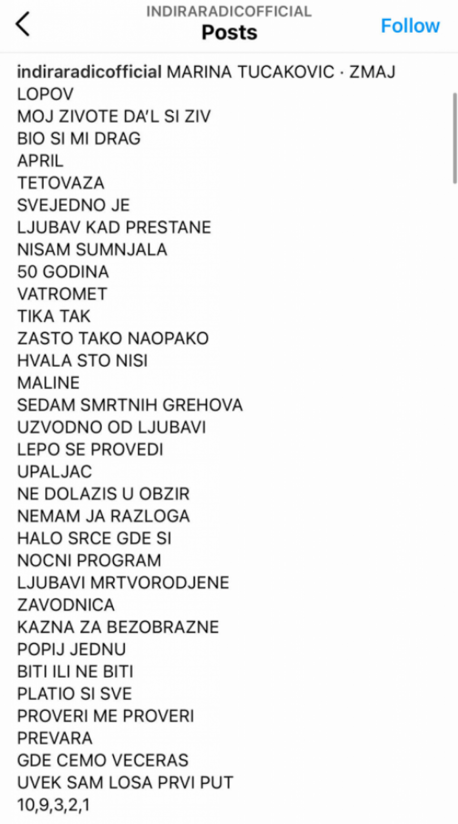 POKAZALA SPISAK, SVI OSTALI U ŠOKU! Indira Radić objavila listu pesama koje je Marina napisala za nju, broj će vas šokirati!