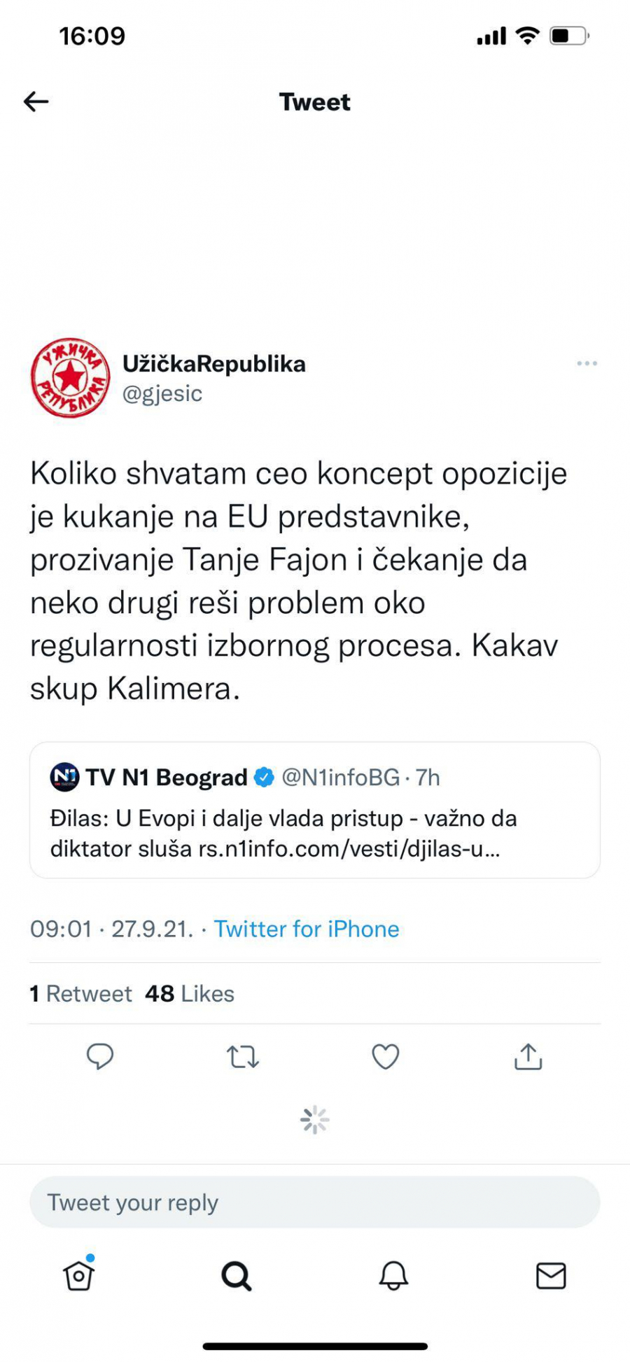 GORAN JEŠIĆ PORUČIO ĐILASU Ti si Kalimero koji se stalno ljuti i čeka da neko drugi radi!