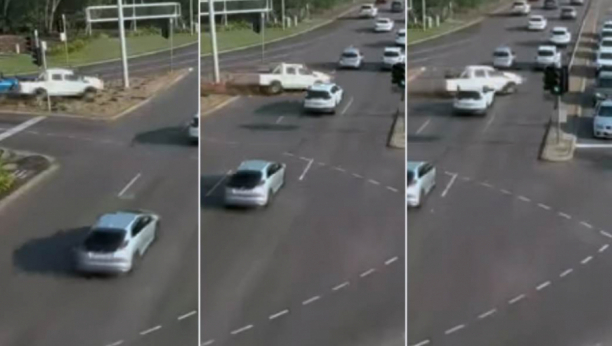 ŠOKANTAN SNIMAK Automobil proleteo kroz raskrsnicu, žena i dete za dlaku izbegli smrt