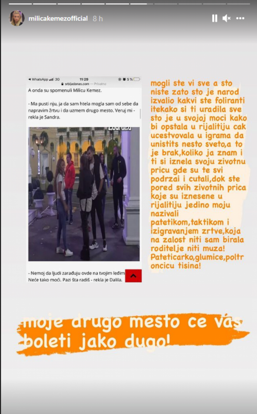 MILICA KEMEZ BESNA KAO RIS Poslala oštru poruku Sandri Rešić