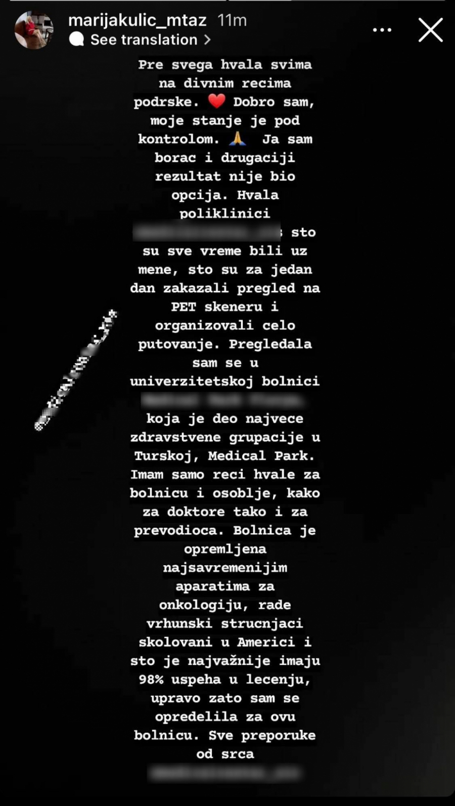 MARIJA KULIĆ SE OGLASILA IZ BOLNICE Miljanina majka otkrila kako napreduje lečenje!