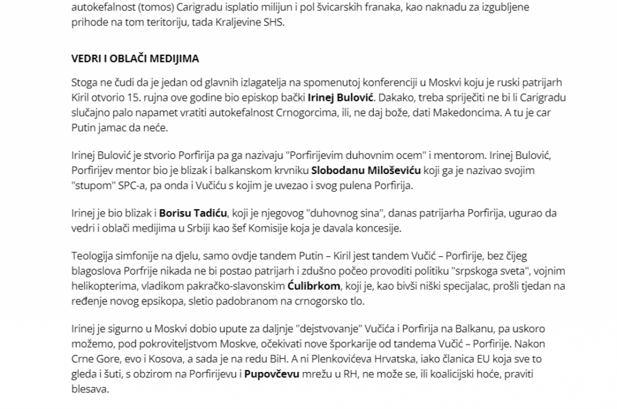 SUMANUTA MRŽNJA PAVELIĆEVACA Fantazija proustaških medija: Vučić i Porfirije po Putinovom nalogu šire 