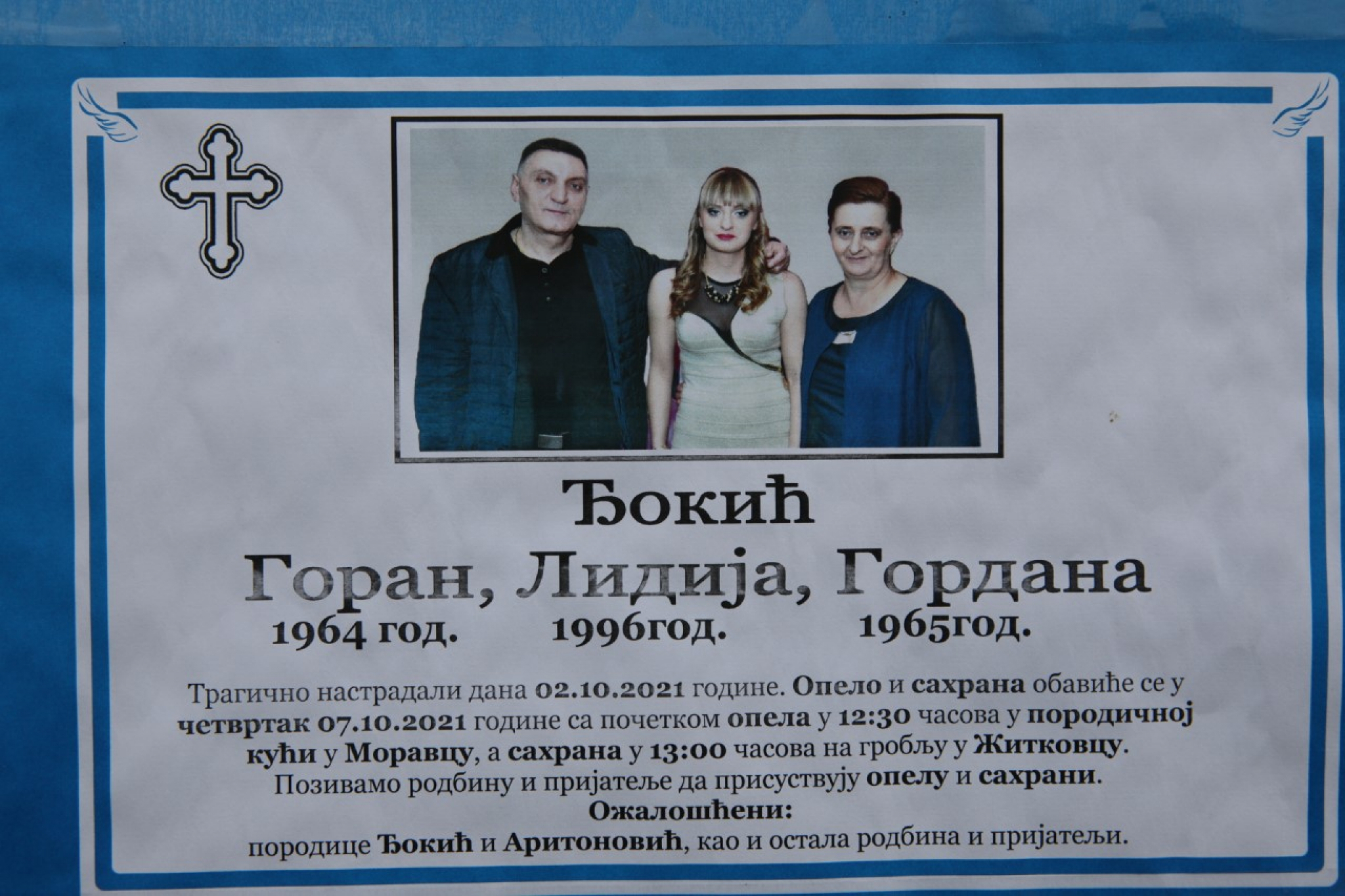 REČI KOJE PREVIŠE BOLE Pogledajte šta piše na čitulji porodice Đokić (FOTO)