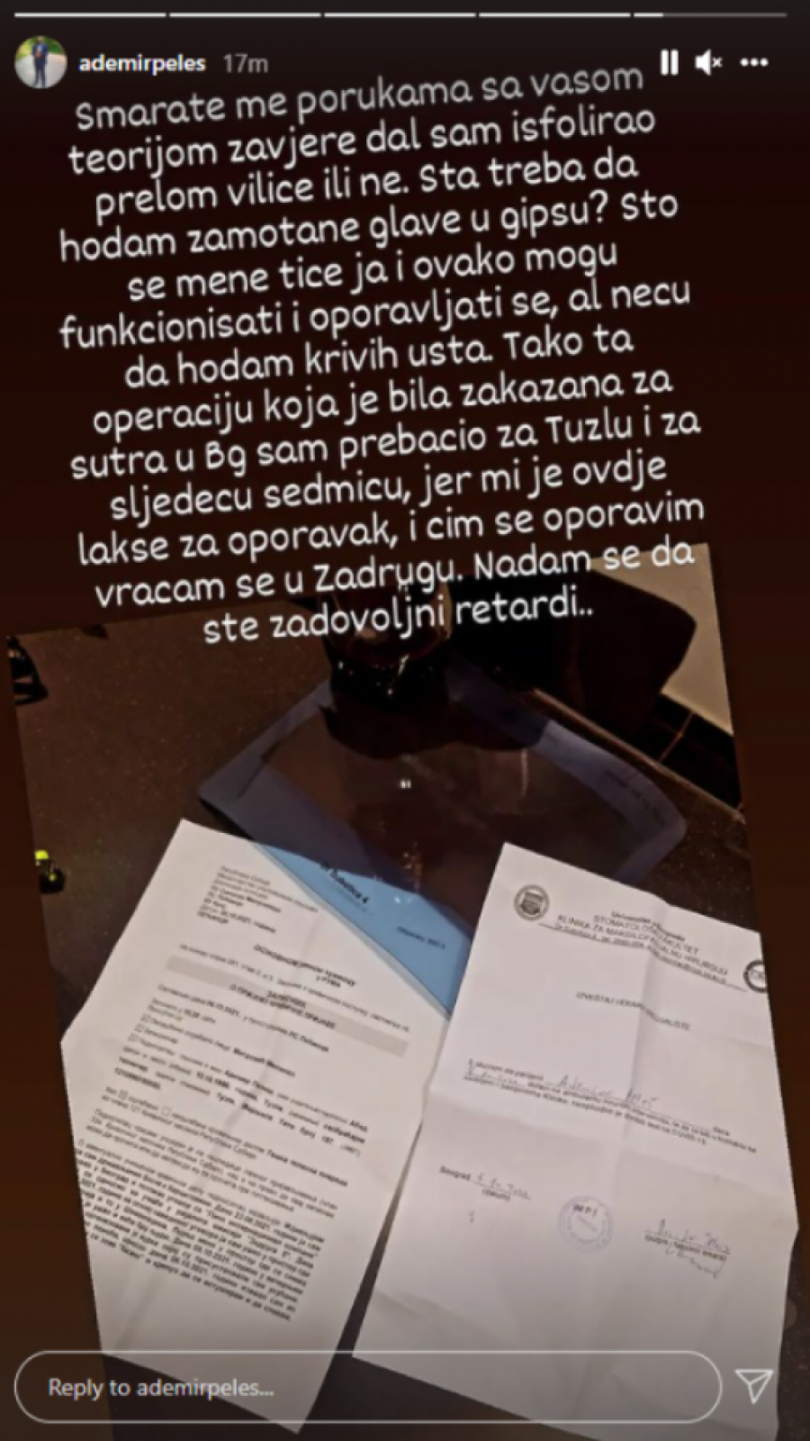 ADEMIR PELEŠ OBJAVIO LEKARSKE NALAZE Ovo su povrede koje je zadobio od Filipa Cara