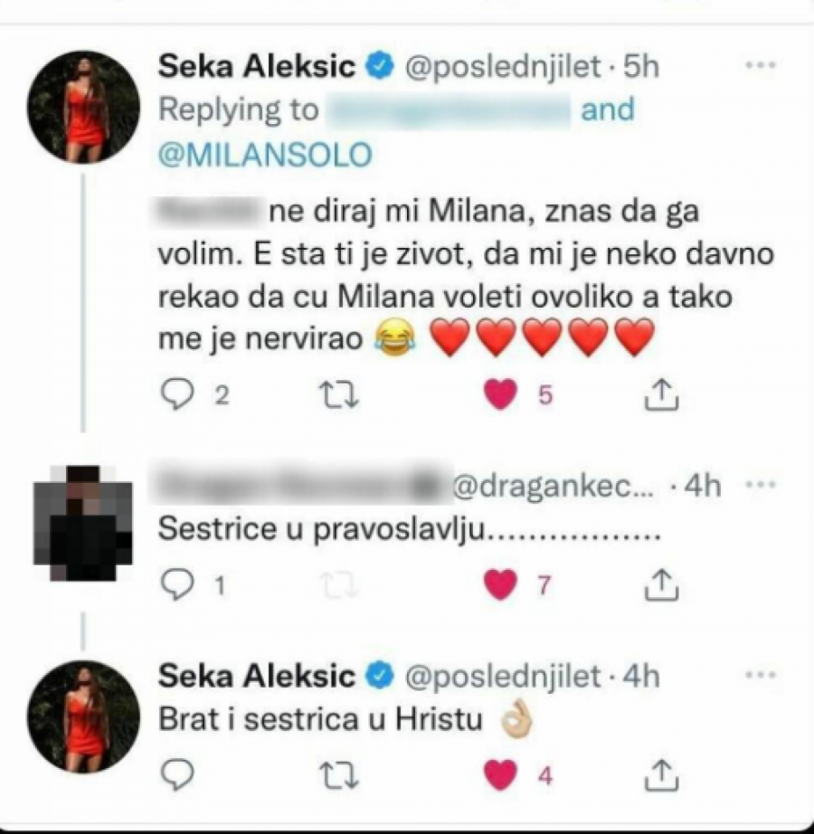 SEKU I MILANA POMIRILA LJUBAV PREMA HRISTU Aleksićeva priznala da nije imala lepo mišljenje o njemu, a sad mu poručila: Brat i sestrica u Hristu!