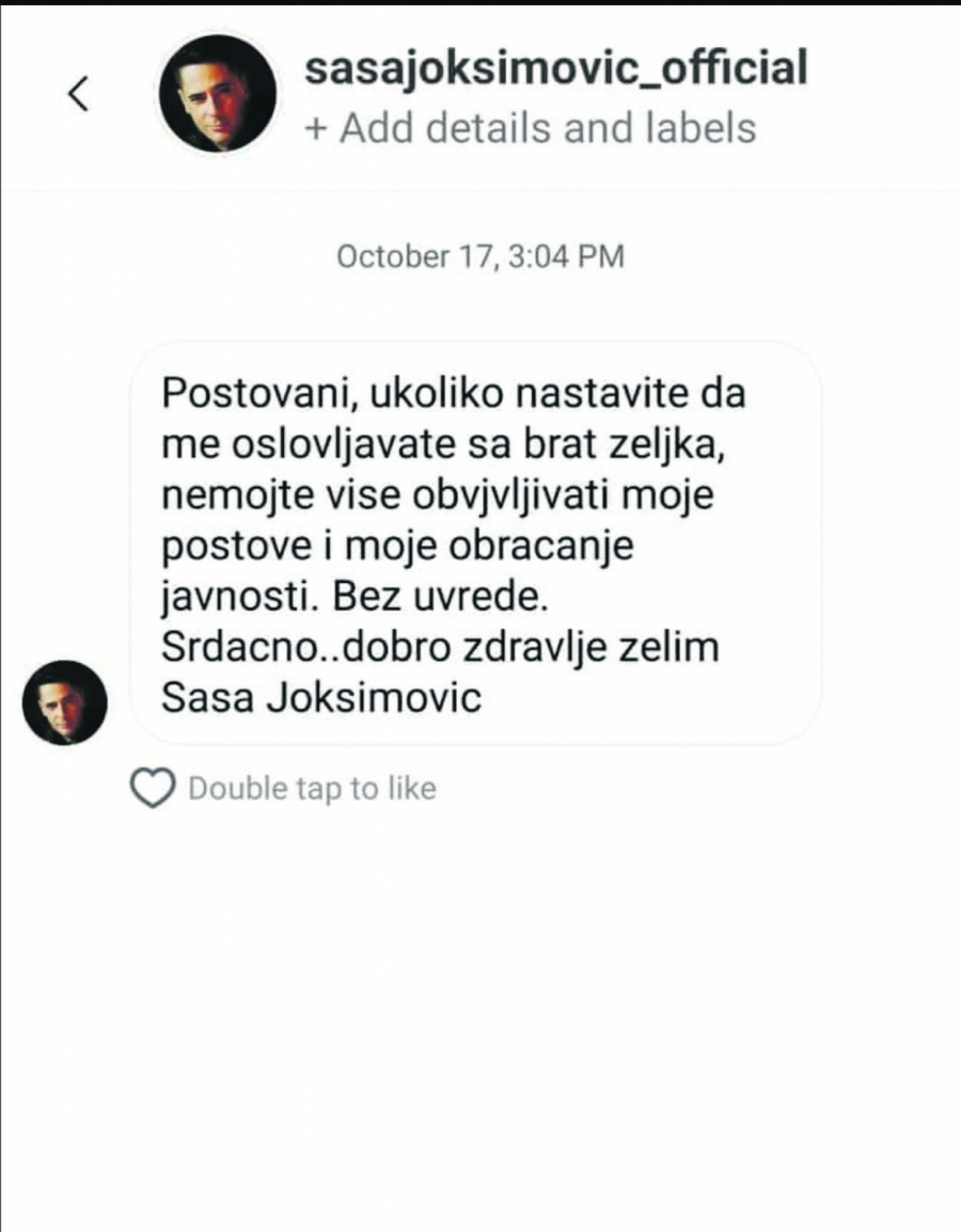 ODRIČE SE FAMILIJE Joksimović mlađi se sa nesvakidašnjom željom obratio redakciji Alo! Saša: Neću da budem Željkov bata!