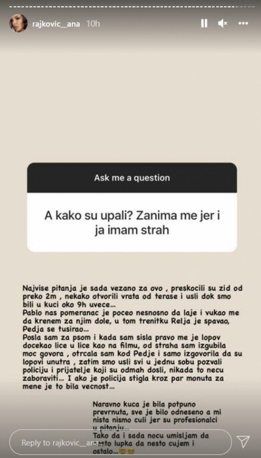 OD STRAHA SAM IZGUBILA MOĆ GOVORA Ana Rajković otkrila detalje pljačke, susrela se licem u lice s lopovima!