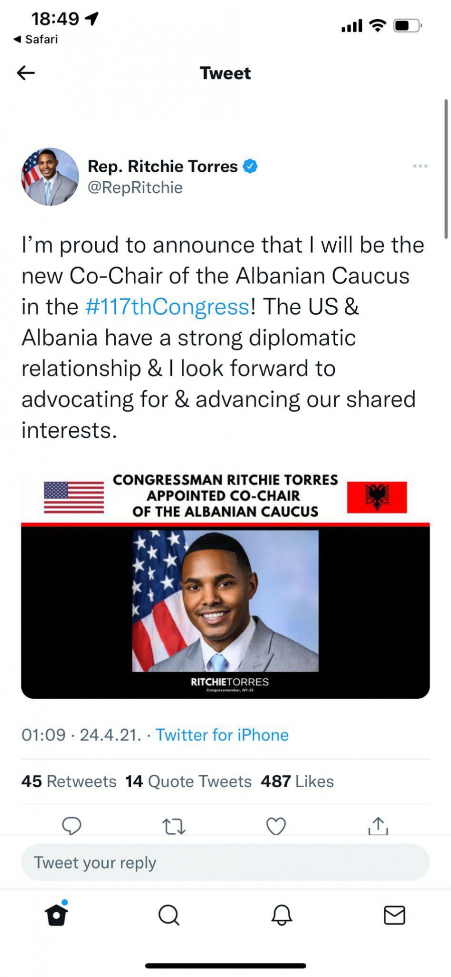 OPOZICIJA SARAĐUJE SA ALBANSKIM LOBISTOM Riči Tores: Zalagaću se za interese Albanije i SAD
