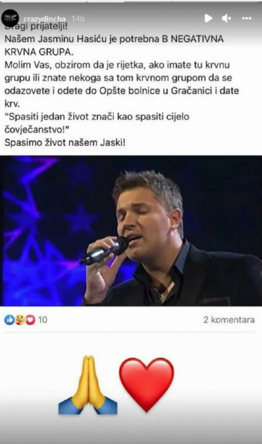 ZVEZDI GRANDA DIJAGNOSTIKOVAN TUMOR Pevačeva supruga se oglasila i otkrila šta mu je potrebno!