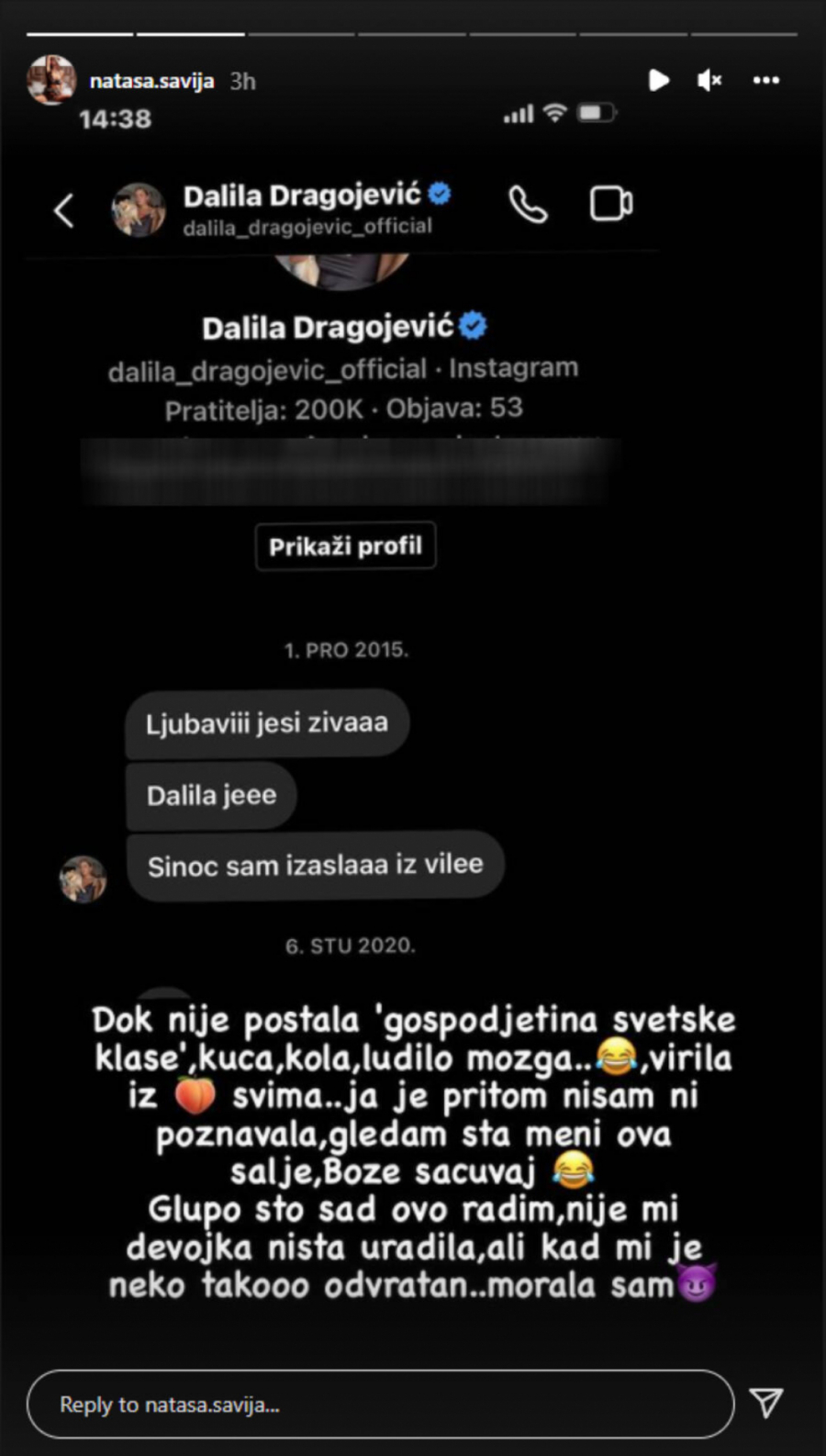 ODVRATNIJA OSOBA SE NIJE POJAVILA U RIJALITIJU Nataša Šavija pokazala poruke koje joj je slala Dalila!