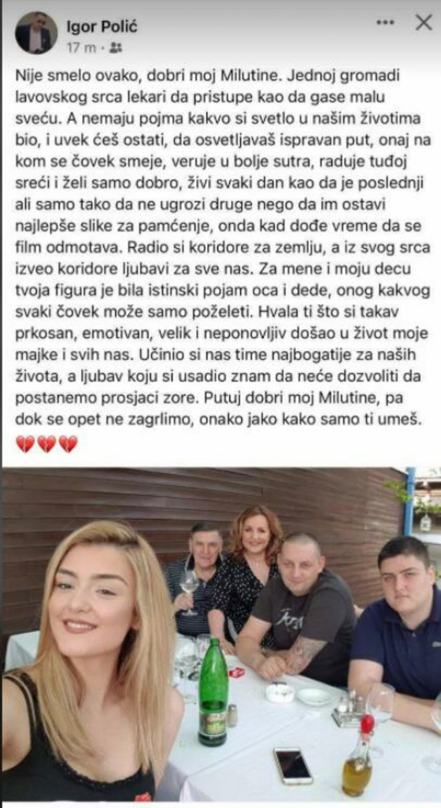 BEKUTIN SIN NAPISAO PISMO MRKI: Za moju decu i mene bio si deda i otac!