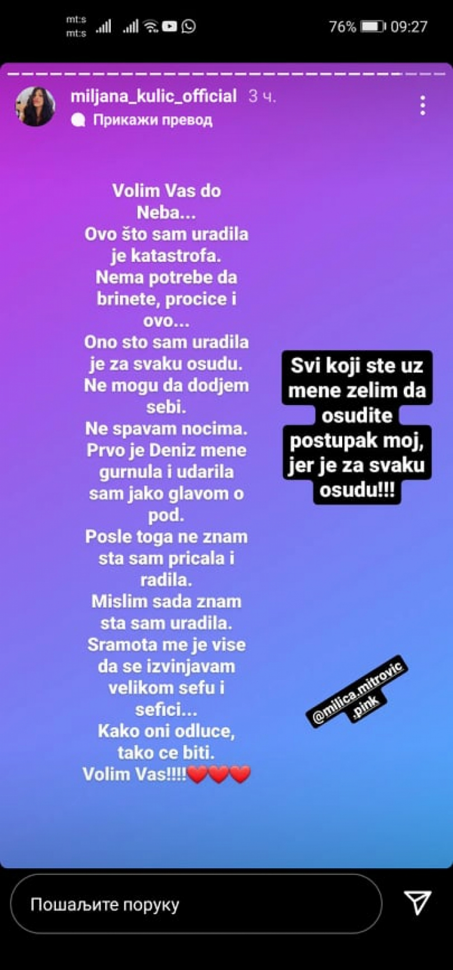 NAKON PREBIJANJA ZOLE I DISKVALIFIKACIJE! Miljana Kulić ponovo moli čelnike Pinka da je vrate u rijalitiji, zadrugarka se očajna kaje zbog svega!