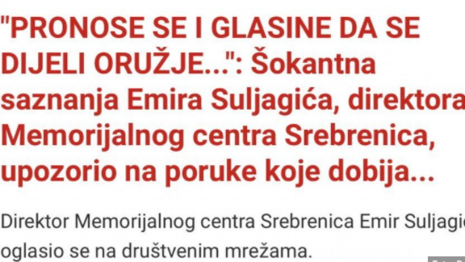 LAŽ JE MARKANTNA CRTA EMIRA SULJAGIĆA Hvalio Mariniku i sa njom širio priču da su Srbi genocidni, a sad huška na rat!