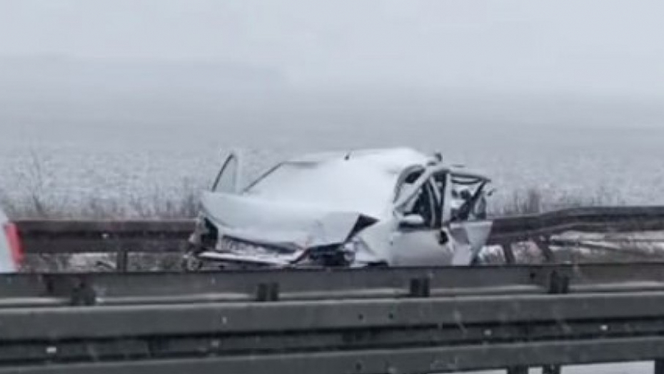 NESREĆA KOD PUPINOVOG MOSTA Automobil potpuno smrskan (FOTO/VIDEO)