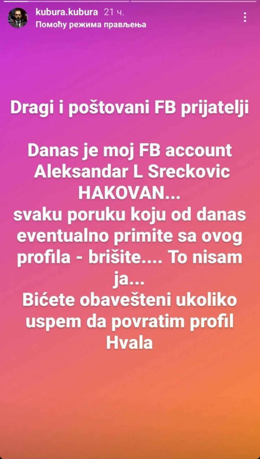 HAOS U ŽIVOTU POZNATOG GLUMCA! Kubura se momentalno oglasio i poslao javni apel! (FOTO)