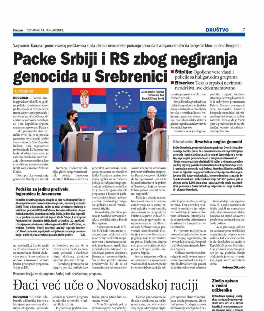 ĐILAS I MARINIKA PREKO SVOJIH NOVINA PORUČUJU Ako glasate za nas, mi ćemo odmah reći da su Srbi genocidni!