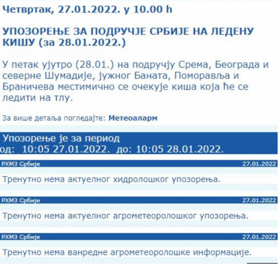 RHMZ IZDAO UPOZORENJE Dolazi ledena kiša, pridržavajte se tri pravila!