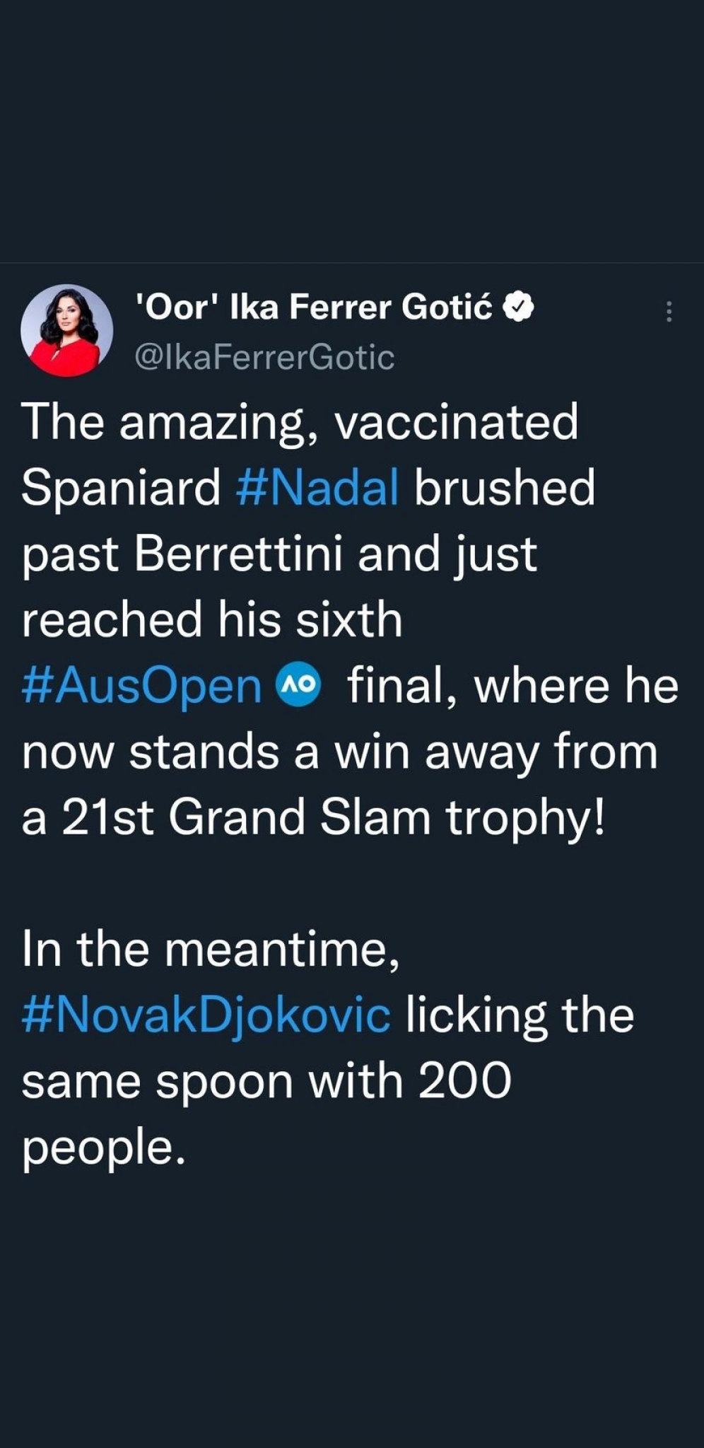 SKANDAL KAKAV SE NE PAMTI! Bosanska novinarka udarila na Đokovića: Rafa dominira, a Novak liže kašičicu sa još 200 ljudi! (FOTO)