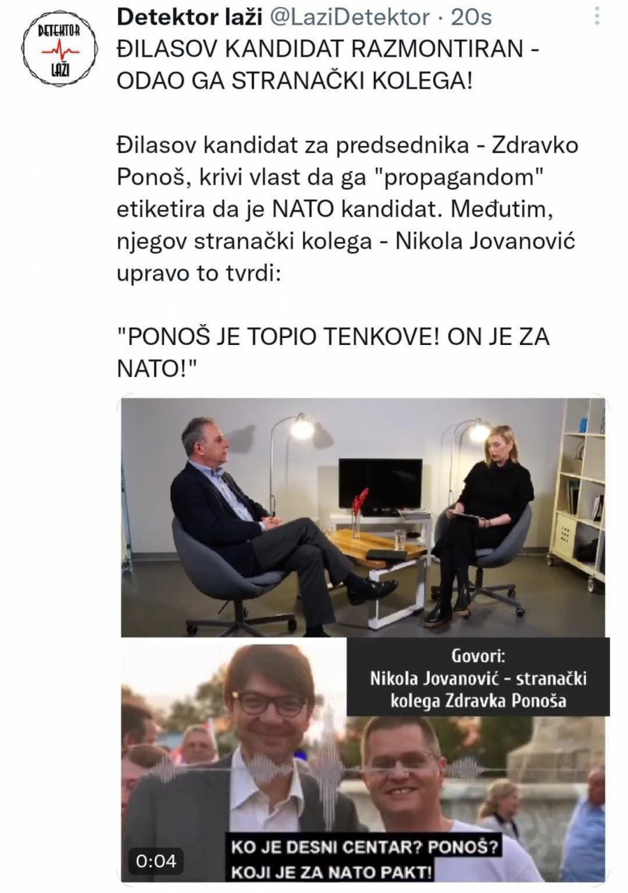 ODAO GA STRANAČKI KOLEGA, RAZMONTIRAO GA NA SITNE DELOVE! Đilasov kandidat za predsednika Zdravko Ponoš definitivno radio za NATO! (VIDEO)