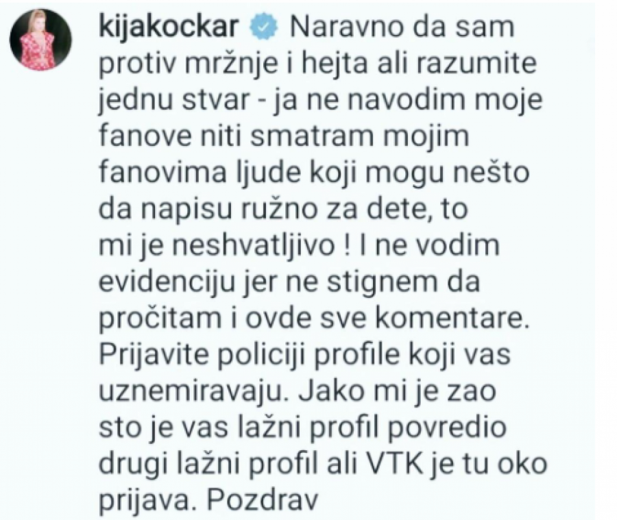 KIJA BRANI SLOBINU BIVŠU LJUBAVNICU I MARKOVU ŽENU Pevačica se ogradila od ljudi koji negativno komentarišu Lunino dete