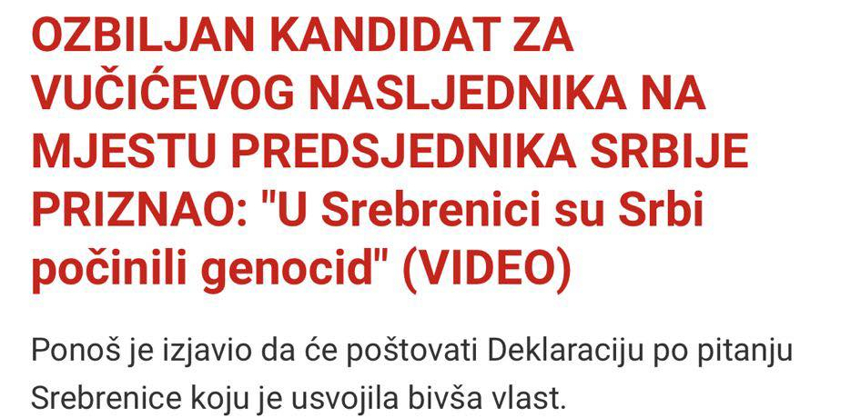 SLOBODNA BOSNA PIŠE Konačno pravi čovek u Srbiji, Zdravko Ponoš priznaje da su Srbi počinili genocid
