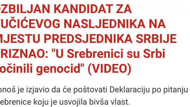 SLOBODNA BOSNA PIŠE Konačno pravi čovek u Srbiji, Zdravko Ponoš priznaje da su Srbi počinili genocid