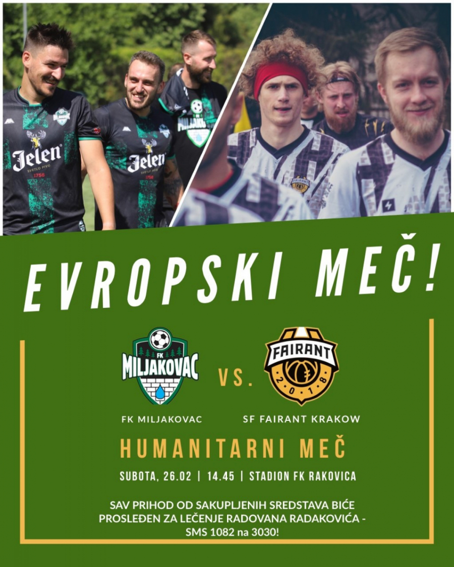 FK Miljakovac nastavlja akciju za pomoć legendarnom Radovanu Radakoviću i to utakmicom internacionalnog karaktera!