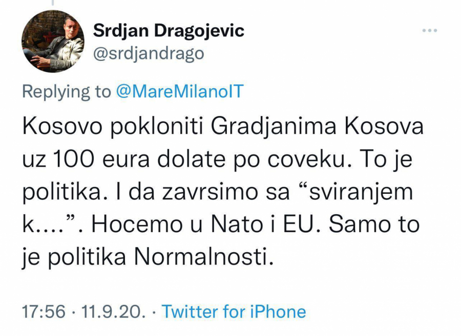 Savetnik Zdravka Ponoša saopštio plan: Srbija da POKLONI Albancima Kosovo i po 100 EVRA!