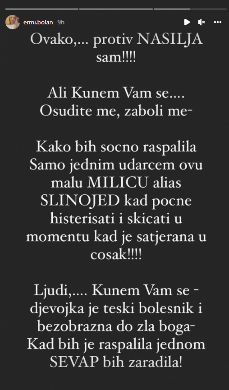 ERMINA PAŠOVIĆ BEZ DLAKE NA JEZIKU! Bivša zadrugarka brutalno oplela po Milici Veselinović, pa ovom objavom zapalila društvene mreže (FOTO)