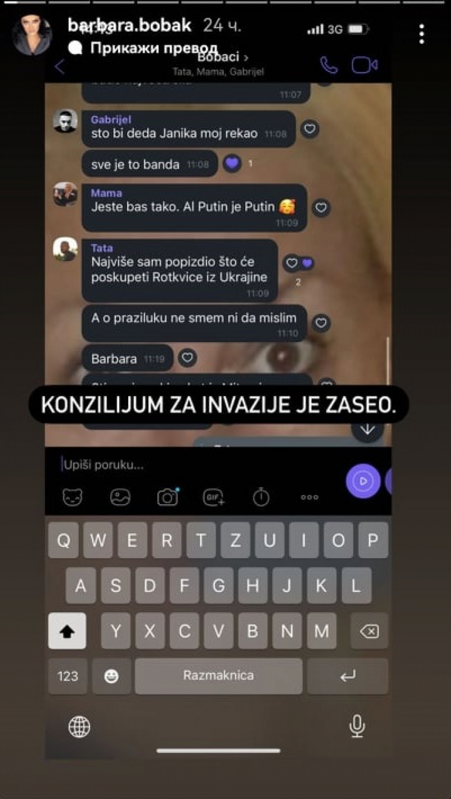 POSKUPEĆE PRAZILUK I ROTKVICE! Isplivala skandalozna prepiska porodice Barbare Bobak koja se sprda sa ratom u Ukrajini, javnost zgrožena! (FOTO)