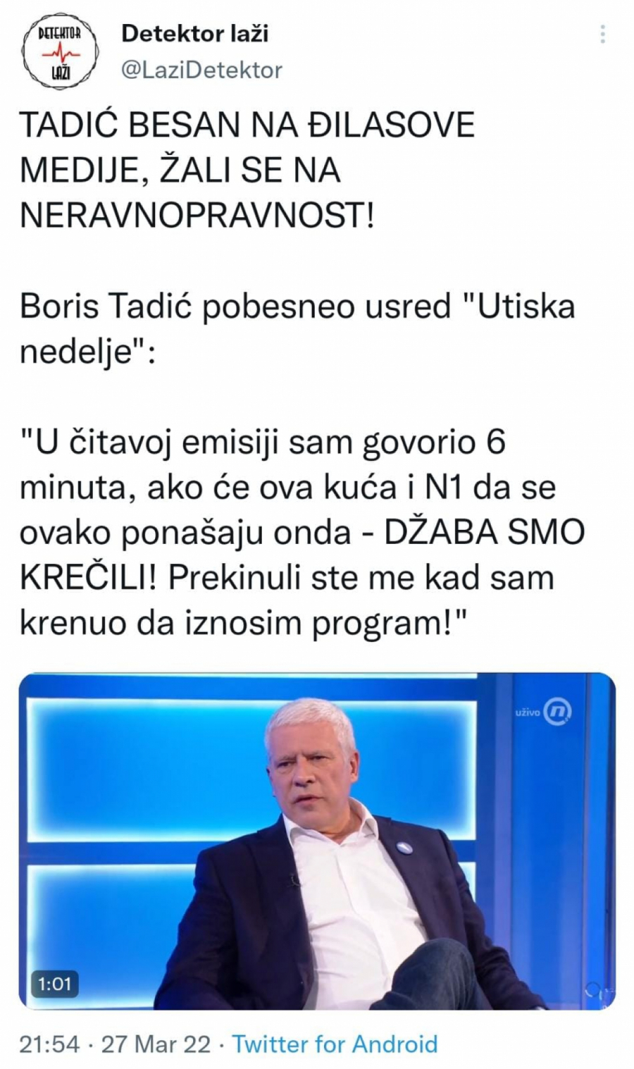 TADIĆ BESAN NA ĐILASOVE MEDIJE, ŽALI SE NA NERAVNOPRAVNOST! Lider SDS pobesneo usred emisije (VIDEO)