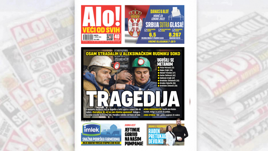 UŽAS U ALEKSINAČKOM RUDNIKU SOKO Osam rudara poginulo od posledica gušenja metanom