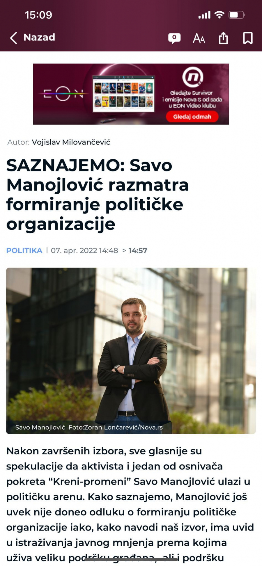 IPAK JE DO FOTELJE, A NE DO ŽIVOTNE SREDINE Savo Manojlović formira političku organizaciju! (FOTO)