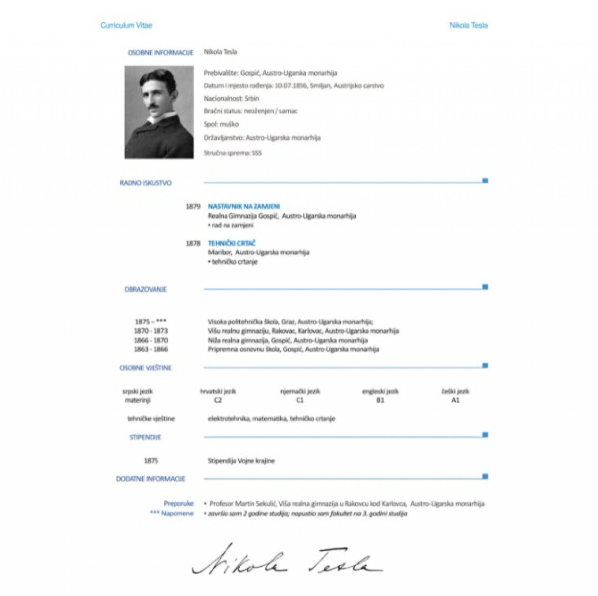 Zamislite da vam CV pošalje Nikola Tesla: Hoćete li ga zaposliti i na koje radno mesto?