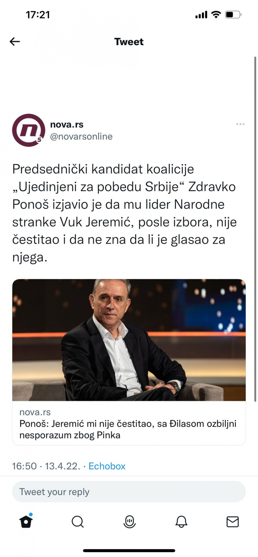 OVO JE SVE ZA LUDNICU Ponoš zamera Jeremiću jer mu nije čestitao na tome što je kao tikva pukao na izborima (FOTO)