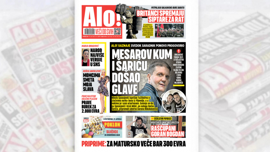 ALO! SAZNAJE SVEDOK SARADNIK PONOVO PROGOVORIO Mesarov kum i Šariću došao glave