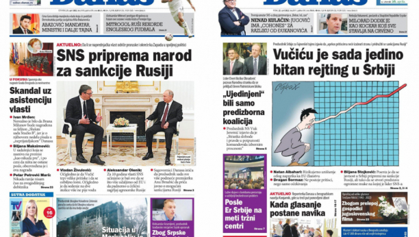 TOTALNA ŠIZOFRENIJA List "Danas": Vučić će biti izdajnik ako uvede sankcije Rusiji, takođe i ako ih ne uvede! (FOTO)
