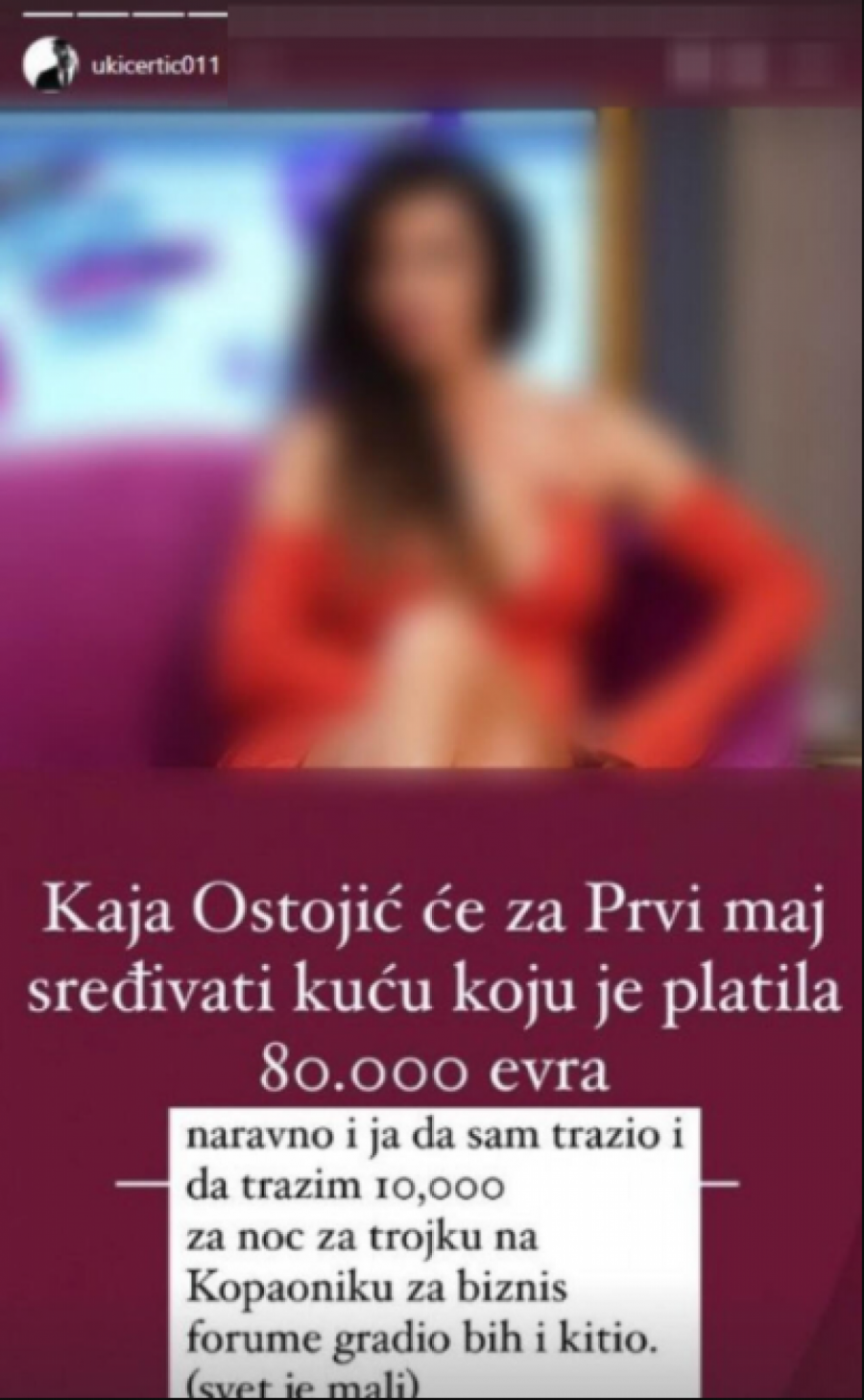 KAJA JE NA KOPAONIKU TRAŽILA 10.000 EVRA ZA TROJKU Uroš Ćertić tvrdi da pevačica naplaćuje seksualne usluge, otkrio detalje
