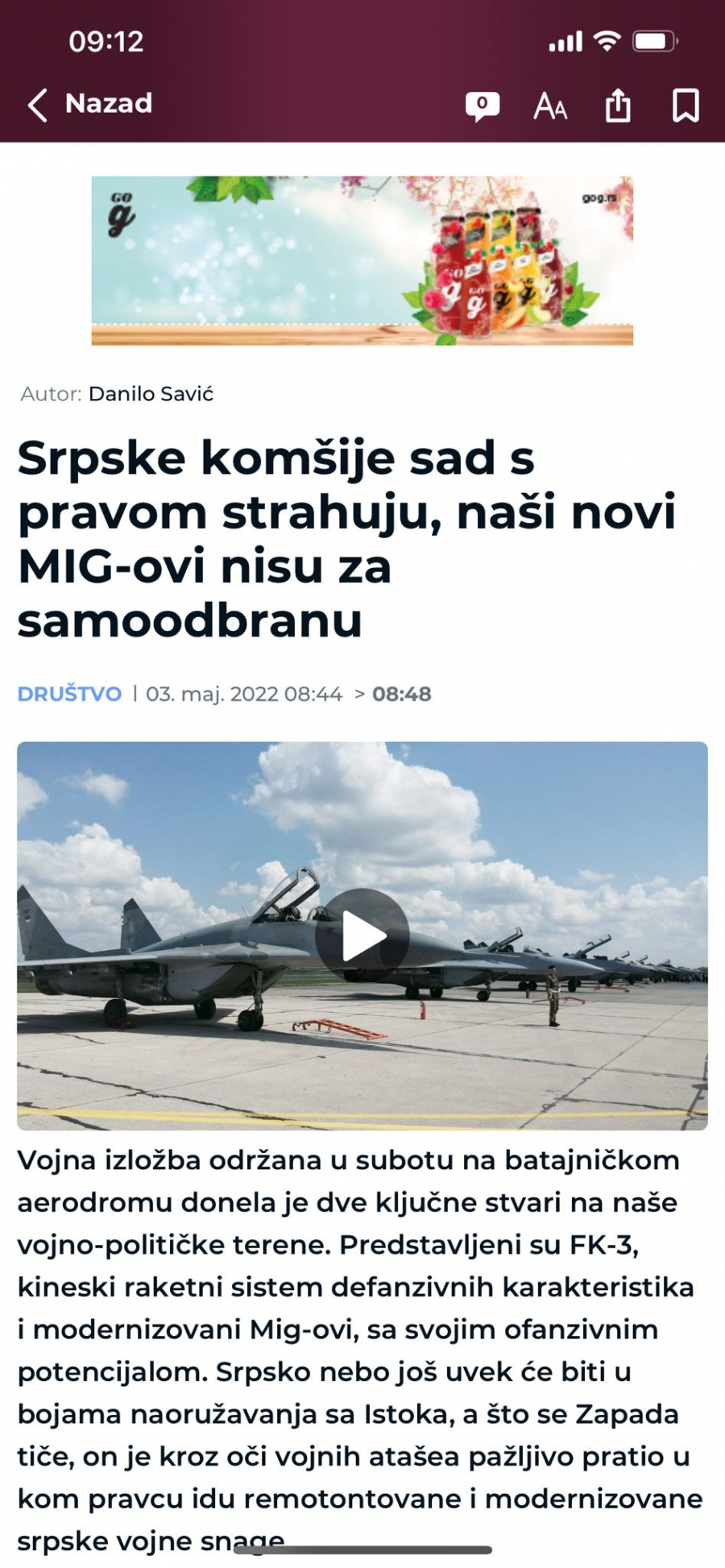 SRBI SU KRIVI ŠTO IMAJU MOĆNE AVIONE Tajkunski medij Nova S želi da nas predstavi kao potencijalne agresore i remetilački faktor